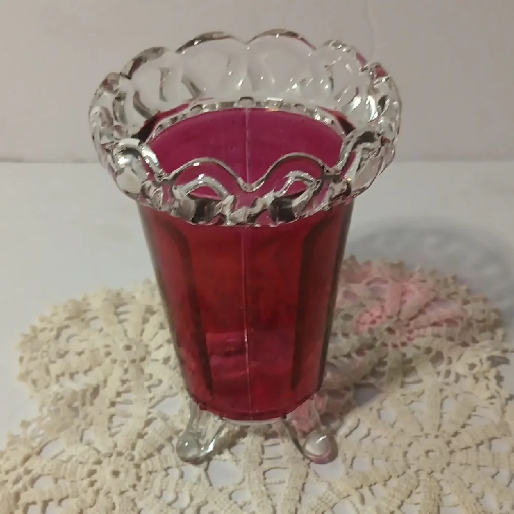 Antique English Cranberry Blown Glass Vase 5 Inches Tall And 3.5 Inches Wide